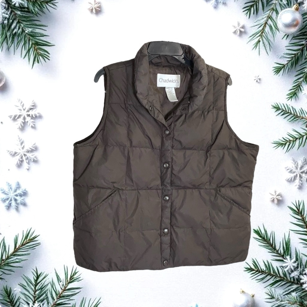 Chadwick’s Vintage Brown Quilted Snap Winter Puffer Vest w Down Filling Women XL
